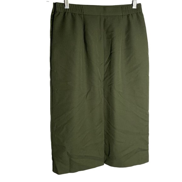 Vintage Leslie Fay Pencil Skirt S Green Pockets Wool Pleated Button Union Made - Picture 3 of 5